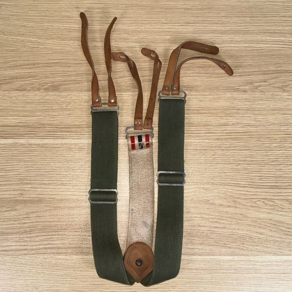 French Army Military Tricolor Y-Back Trouser Suspenders Stamped Hardware Vintage